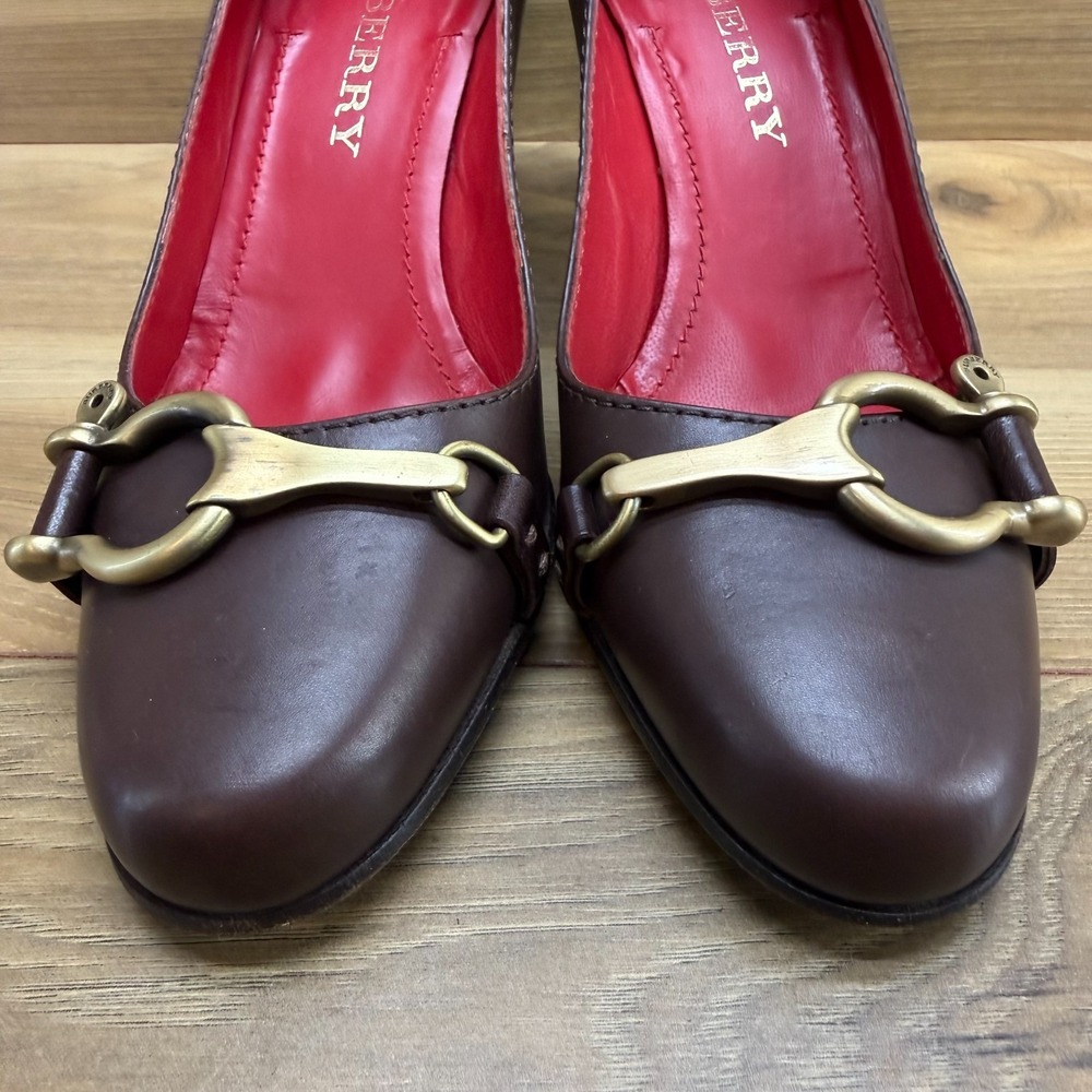 BURBERRY Horsebit Pumps Womens 7 EU 37 Brown Leather Dress Shoes - Picture 4 of 11